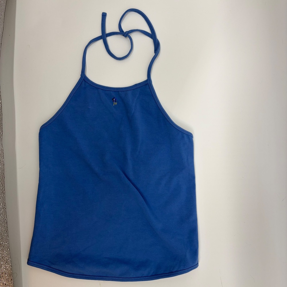 Vintage Y2K Gap 2003 Blue Rhinestone Halter Neck Tank Top Stretch Large